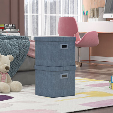 HOMCOM Storage Boxes 2-Pack, Stackable Storage Cubes, Foldable Storage Box for Living Room, Bedroom, 30 x 30 x 29 cm, Blue | Aosom