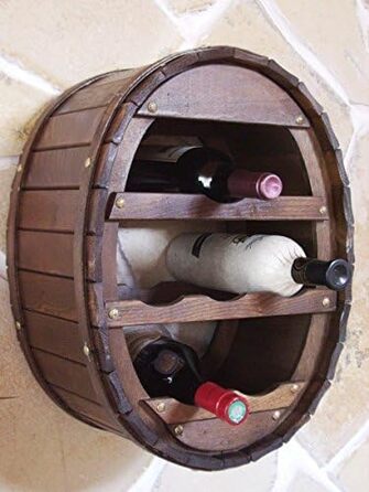 DanDiBo Wine Barrel Rack for 24 Bottles, Brown Stained Bar Bottle Stand Cask Bottle Holder Bottle Shelf (6 Bottles Brown Hanging)