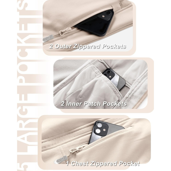 Жіночий софтшеллова жилетка 33000ft з капюшоном, флісовою підкладкою та 5 кишенями для їзди на конях, бігу, хайкінгу (4XL, світло-кахкі)