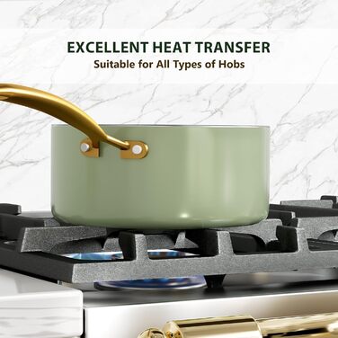 Набір посуду RIOVARM з нержавіючої сталі з антипригарним покриттям Ceramic, 6 предметів: каструлі, сковороди, соусники, шпатель. Посуд для кухні