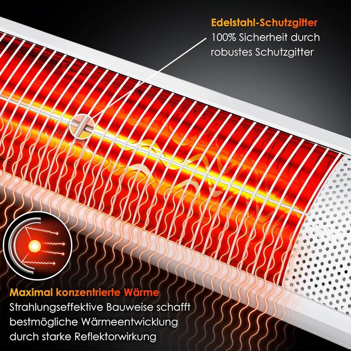 Інфрачервовий обігрівач KESSER® 3000W з LED-підсвічуванням, WiFi та пультом дистанційного керування. Підходить для тераси, кафе, бару. Обігрівач на стіну, кварцовий, з захисним чохлом.