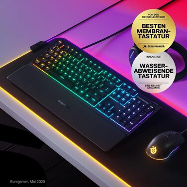 Клавіатура SteelSeries Apex 3 для ігор - RGB підсвічування 10 зон, магнітна підставка для зап'ястя, QWERTY (Nordic), чорний колір