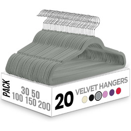 Utopia Home Premium Velvet Clothes Hangers 20-Pack - Non-Slip & Durable Clothes Hangers - Grey Clothes Hangers with 360 Degree Swivel Hook - Heavy-Duty Clothes Hangers