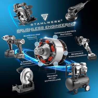 Акумуляторний шуруповерт STAHLWERK 18V Brushless з набором: акумулятор, зарядний пристрій, кейс (ABS-18 ST)