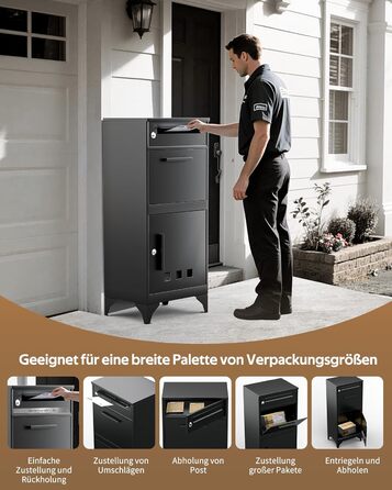 Поштовий ящик вуличний Edestah Anthrazit з газетницею (37x37x10 см), персоналізований з табличкою для імені, захист від реклами, поштова скринька