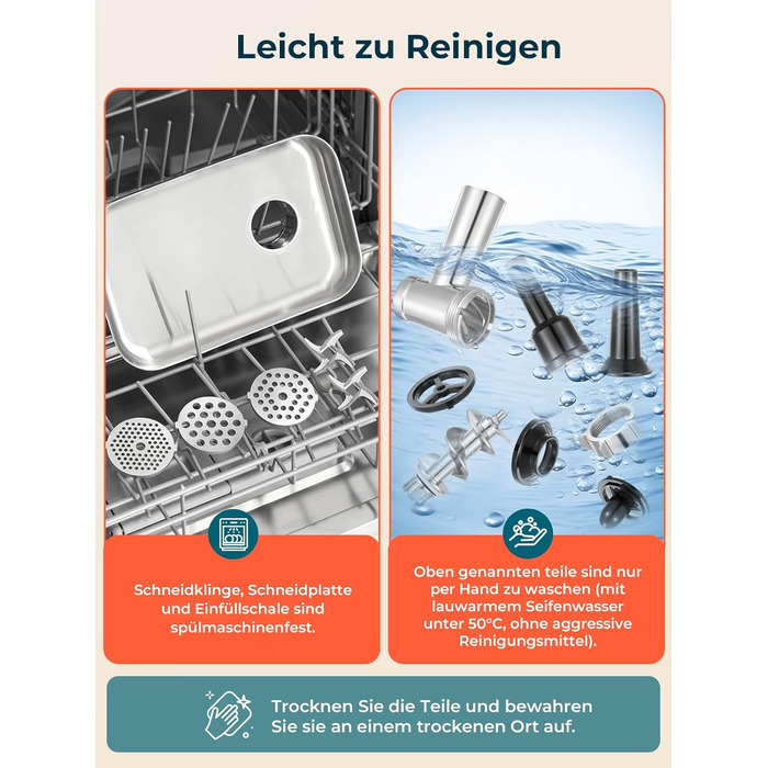 М'ясорубка електрична Fohere 2000 Вт з насадками для ковбас та кубів, 3 диски (7/5/3 мм), чорна