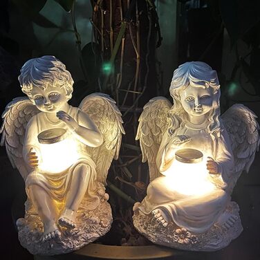 Tuzsocr Angel Garden Figurines Solar Stake Lights for Outdoors, Weatherproof Grave Decorations for Cemetery Outdoor Garden Decor