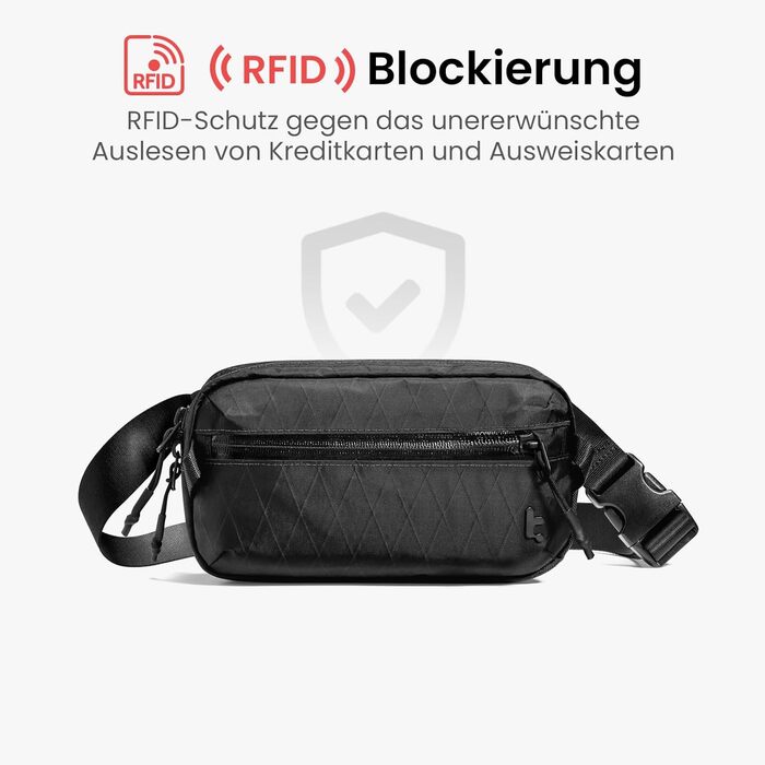 tomtoc X-Pac нагрудна сумка для чоловіків та жінок, 1,5 л, чорна. RFID захист, для подорожей, повсякденного використання