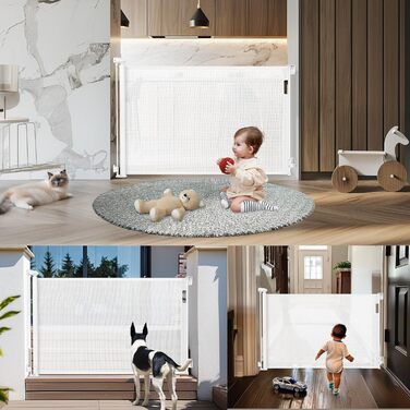 Захисне ворота для дитячих воріт, розтяжне, 0-140 см. Захист від падіння сходами для дітей, котів та собак. Підходить для сходів, дверей, внутрішнього та зовнішнього використання (білий, 86х180 см)