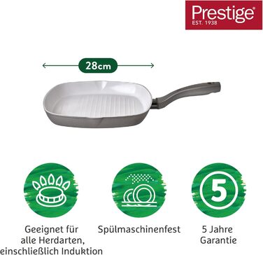 Prestige Earth Pan Grill Pan Induction - 28cm Pan - Non-Stick Pan, Recycled & Recyclable, Non-Toxic, Dishwasher Safe, Easy-Grip Handles, Grill Pan 28cm