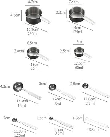 Measuring Spoon Set 8/10-Piece Stainless Steel Measuring Cups and Spoons, Stackable Serving Spoons, DIY Tools, Kitchen Accessories (11 Pieces)