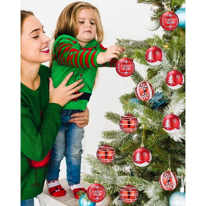 Кульки для ялинки з пластику червоно-білі, 16 шт. - прикраси для ялинки, різдвяний декор