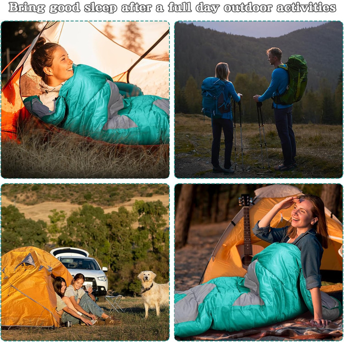 Zusentee 3-4 Season Sleeping Bag - Waterproof, Lightweight, Ultralight Sleeping Bag for Adults & Kids - Camping, Hiking, Travel (Seablu)