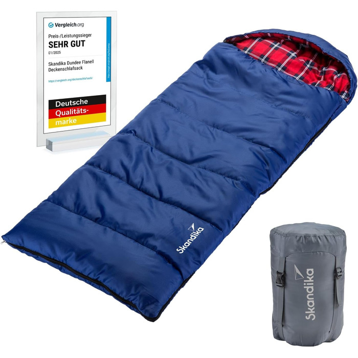 Skandika Dundee Junior Kids Sleeping Bag | Flannel-Lined Cotton Sleeping Bag for Children - Waterproof, 13°C to 3°C Comfort, 175 x 70cm