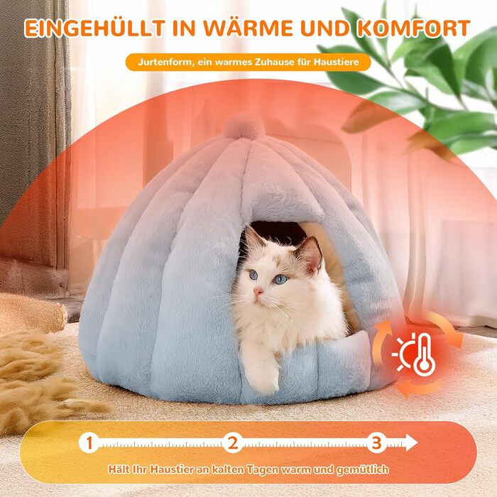 Кішка/Собака, Будинок-Печера ALLSOPETS, Igloo, Зйомний М'який Кисень, Для Маленьких і Середніх Тварин, Глетчер Блакитний, L