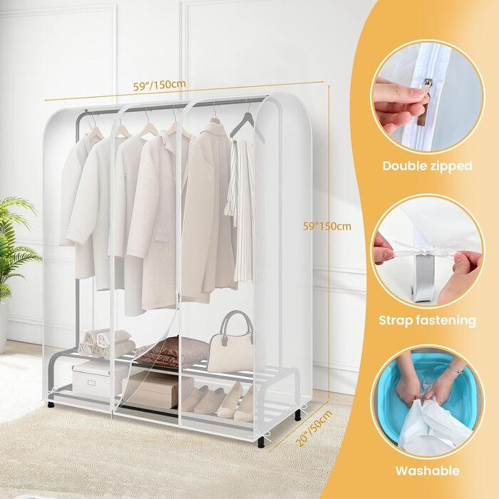 2 шт. Пранці для одягу GQC, великі, прозорі, з PEVA, 150 x 50 x 150 см - захист від пилу, для одягу, костюмів, пальто, сорочок, курток