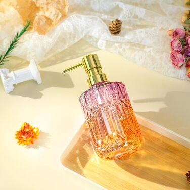 Скляний диспенсер для рідкого мила YunNasi: наповнюваний, для кухні, ванної, пральні (зелений, фіолетово-оранжевий)