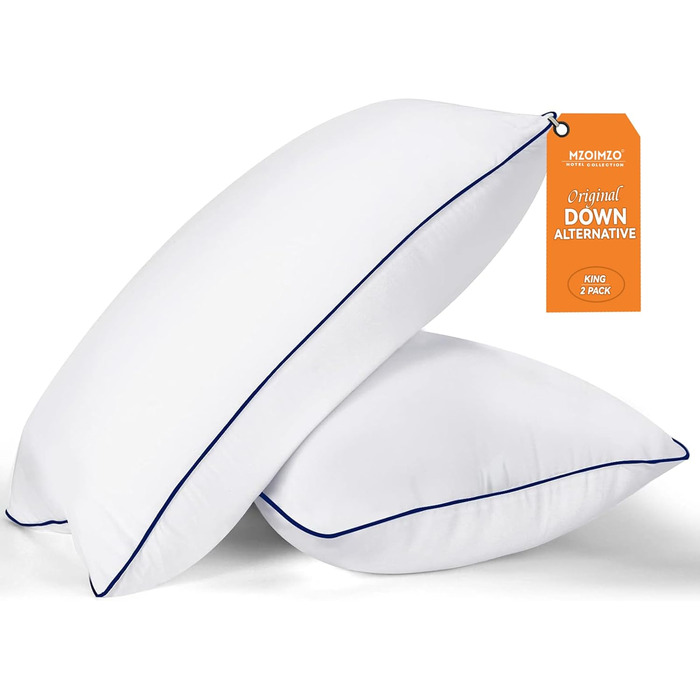 Подушка для сну MZOIMZO King Size, 2 шт, охолоджуюча, готельна якість, наповнювач штучний пух, для спини, живота або боку