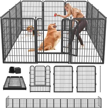 Вольєр для собак на вулицю, 81,3 см, міцний металевий загін з дверима, для середніх та маленьких собак, портативний, 12 панелей, 101,6 x 68,6 см
