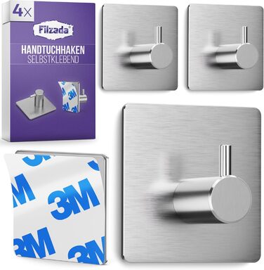 Набір гачків для рушників Filzada® (4 шт.) - не потребують свердління, нержавіюча сталь, 3M, водонепроникні, для ванної кімнати
