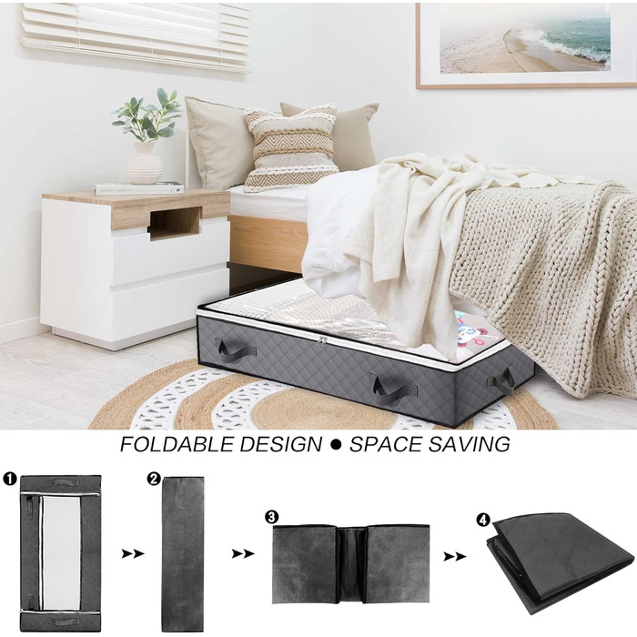 Коробки для зберігання під ліжком, 3 шт. Складані контейнери для білизни з 6 кишенями, органайзер для ліжка з ручками та блискавкою, коробки для одягу та постільної білизни