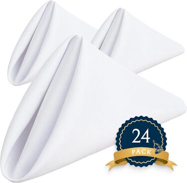 Wealuxe Cloth Napkins, 43.2 x 43.2 cm, White, 24 Pieces