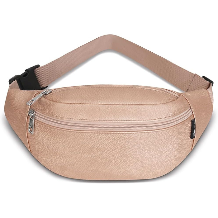 Сумка на пояс для чоловіків та жінок з PU шкіри, поясна сумка, спортивна сумка, сумка через плече для подорожей, прогулянок з собакою, активного відпочинку (Рожеве золото)