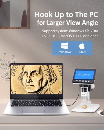 Цифровий мікроскоп AOPICK з LCD екраном, 50X-500X, 4.3 дюйми, 1080P, USB, 8 LED, для дорослих/дітей, сумісний з MacOS Windows (білий)