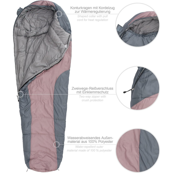 Сплячий мішок Tomorrow Mumienschlafsack Рожевий / Сірий, 230x80 см