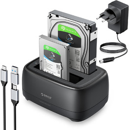 ORICO Док-станція для жорстких дисків, USB 3.2 Gen 1, 2 відсіки, підтримка 2.5/3.5 HDD/SSD, до 20TB, UASP, 12V 3A