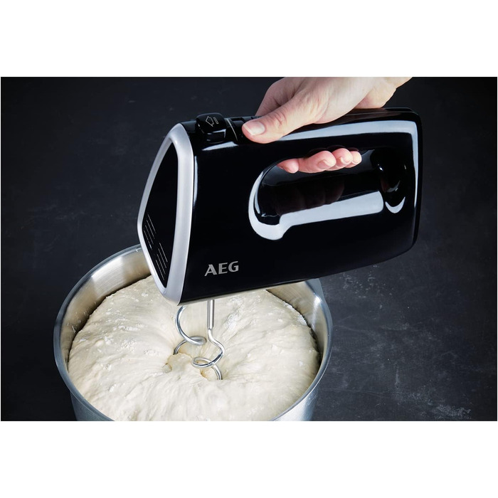 Міксер AEG HM3310: 350 Вт, 5 швидкостей, нержавіюча сталь, для приготування тіста та збивання, чорний/срібний
