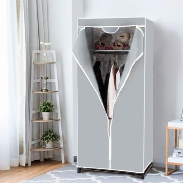COSTWAY Wardrobe Fabric, Fabric Closet with Clothes Rod & Shelf, Fabric Clothes Closet, Folding Closet, Textile Closet for Living Room, Bedroom, Basement, 74 x 50 x 172 cm (Grey)