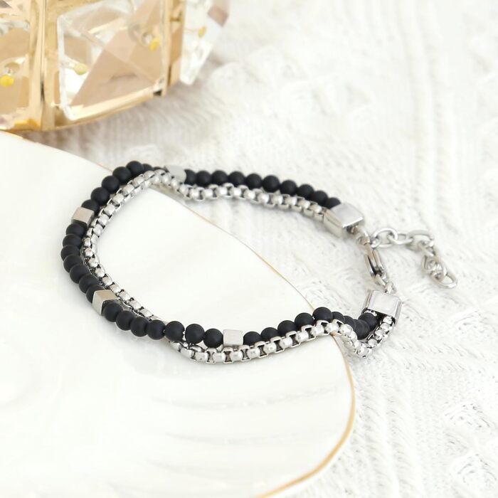 Чоловічий браслет Nami з перлами в срібному та бірюзовому кольорах, водостійкий, 18+4 см, подарунок для чоловіків