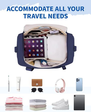 Спортивна сумка Wandf для ручної поклажі в літак (45x36x20 см) з відділенням для взуття та мокрих речей, для подорожей, спортзалу (блакитна)