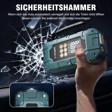 Пусковий пристрій (бустер) для авто 12V 7000A з компресором та Powerbank, колір зелений