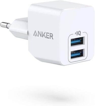 Anker PowerPort Mini: Двопортовий мережевий адаптер, компактний, 2.5A, для iPhone, iPad, Galaxy та інших пристроїв (білий)