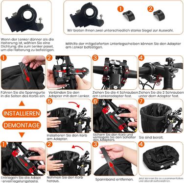 Складаний водонепроникний кошик на кермо велосипеда, знімний, з алюмінієвого сплаву, для собак, котів, невеликих тварин, для пікніка, покупок (Чорний)