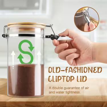 LIBWYS Airtight Storage Jars Coffee Containers with Clamp Lids Square Glass Storage Canisters (2pcs)