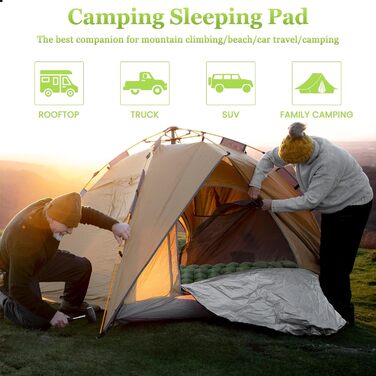 Каремат Satisure для кемпінгу надувний з насосом, водонепроникний, ультралегкий, зелений - для туризму, відпочинку на природі