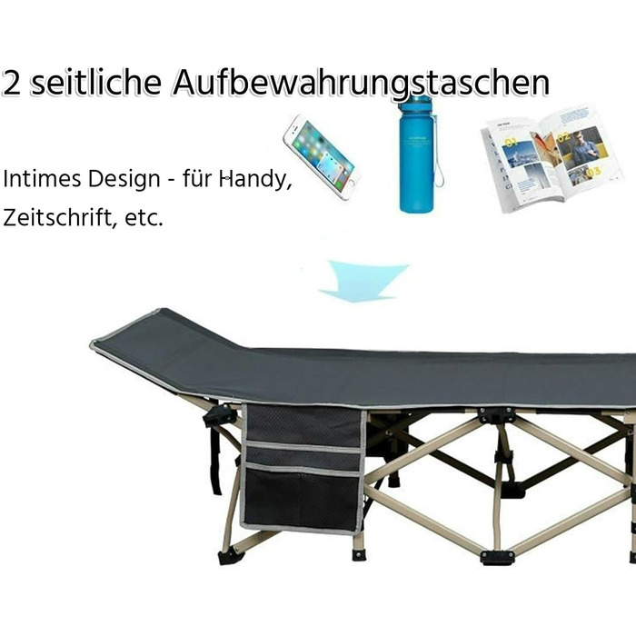 Ліжко складане Yaheetech для кемпінгу, гостьове, сіре 186x66x52 см, вантажопідйомність до 150 кг з сумкою для транспортування