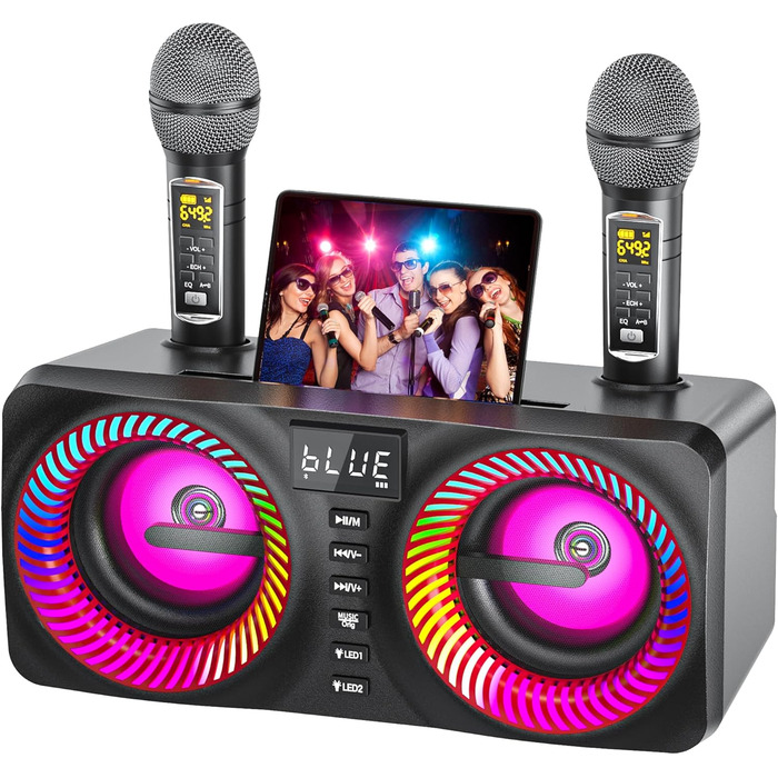 Портативна караоке-система з 2 бездротовими мікрофонами та 30W потужністю, NT001-RED-US