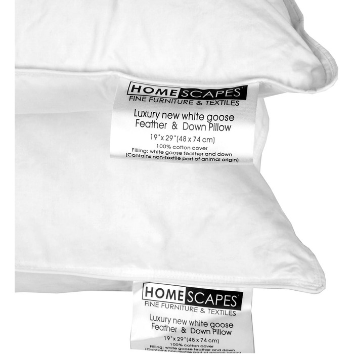 Homescapes 2-Pack Pillows, 48 x 74, high-quality goose down and feather pillows, sleep pillows certified by Responsible Down Standard and Oeko-Tex, with 100% cotton cover