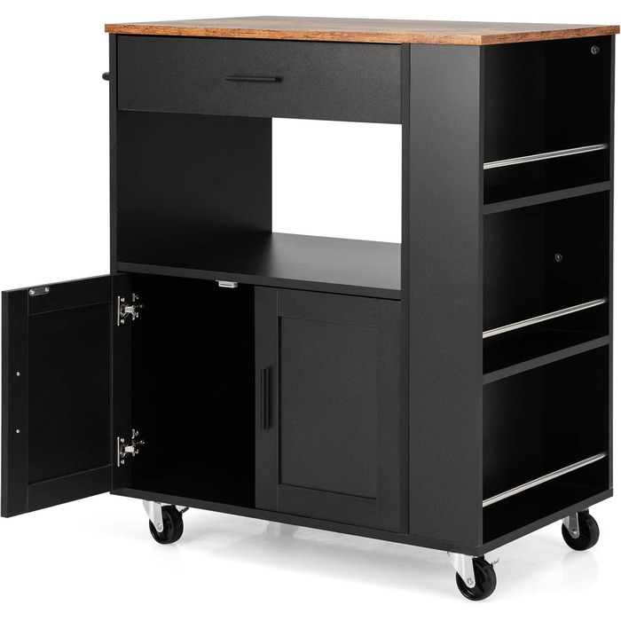 Giantex Rolling Kitchen Cart with Countertop - Kitchen Island with Storage, Mobile Kitchen Trolley with Drawer & 3 Shelves (White & Black)