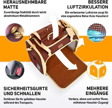 Транспортна переноска для кота та собаки, сумка-переноска для маленьких собак та котів, коричнева, 51 x 36 x 33 см