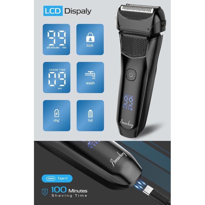 Електрична бритва чоловіча з 3 гнучкими лезами та чохлом для подорожей, тример для точного гоління, вологостійка/суха, 120 хв роботи, акумуляторна, подарунок для чоловіків, чорна