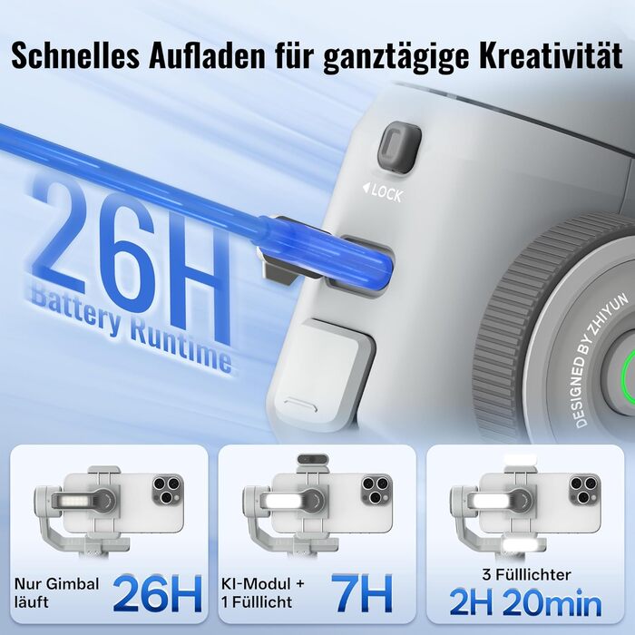 ZHIYUN CinePeer Smooth 5E: Стабілізатор для смартфона з підсвічуванням, штативом та жестами, до 300г