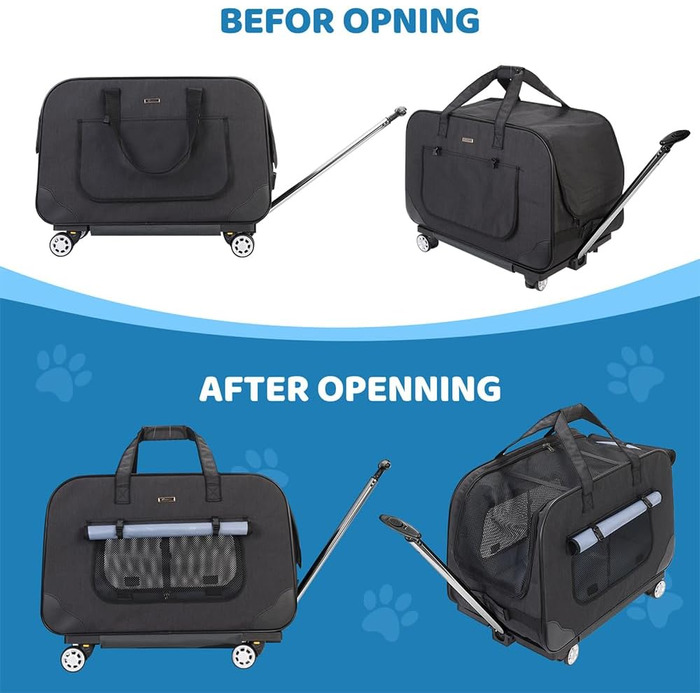 Переносний переноска для тварин з телескопічною ручкою, переноски для собак та котів з колесами (Чорний)