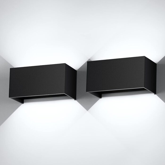 LED настінний світильник Cwycfw 24W, 2 шт., регульований світловий потік, чорний, тепле світло 3000K, IP65, вологостійкий