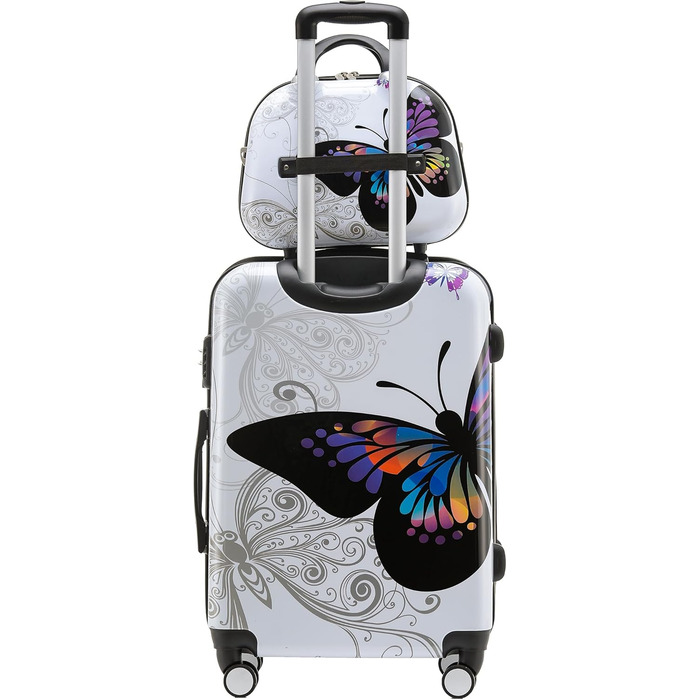 Набір валіз BEIBYE Butterfly 2060 з TSA-замком, 4 предмети: міцні жорсткі дорожні валізи, ручна поклажа та б'юті-кейс (M-56см + S б'юті-кейс)