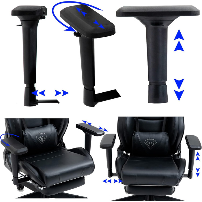 TRISENS Gaming Chair Racing Style Chair with Sports Seat and Ergonomic 4D Armrests, Color: Black